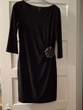 Nine West Black Midi Dress with Decorative Brooch